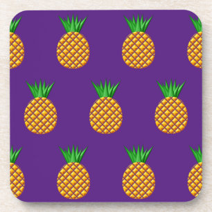 Pineapple Pattern On Purple Background Coaster