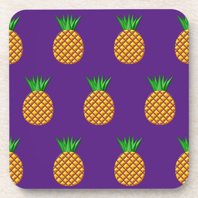Pineapple Pattern On Purple Background Coaster (Front)