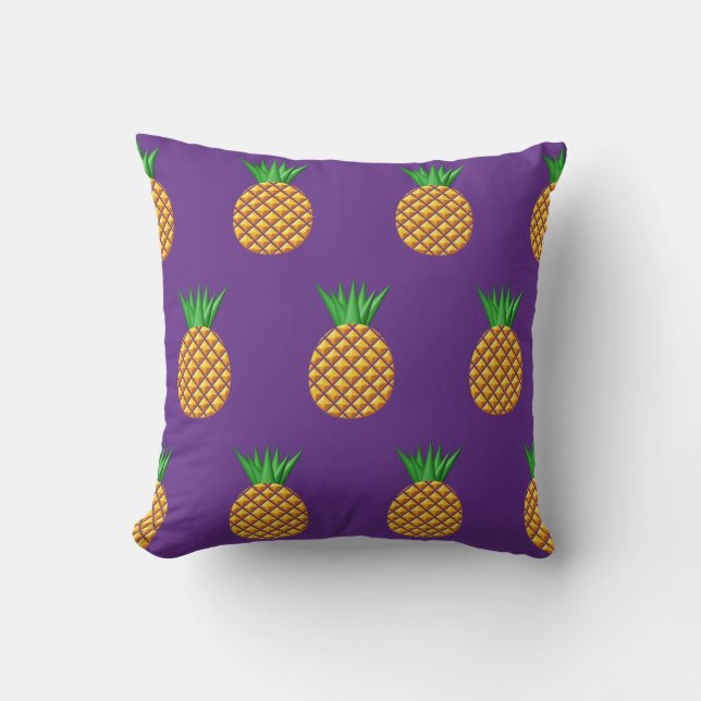 Pineapple Pattern On Purple Background Outdoor Pillow (Front)