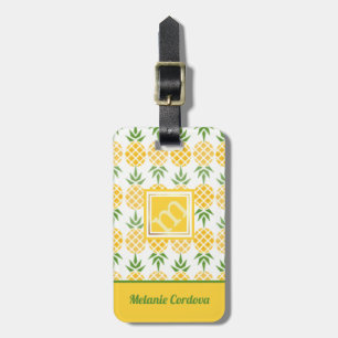 Pineapple Pattern-White, Monogram Luggage Tag