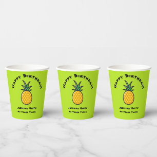Pineapple Personalized Tropical Paper Cups Party