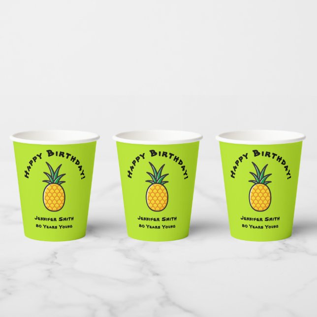 Pineapple Personalized Tropical Paper Cups Party (Multi)