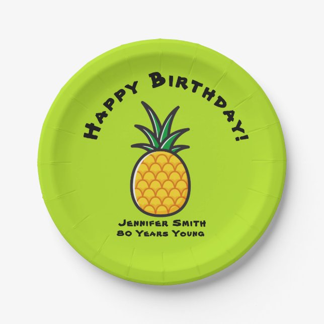 Pineapple Personalized Tropical Paper Plates Party (Front)