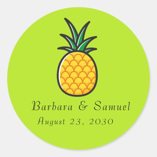 Pineapple Personalized Tropical Round Stickers  (Front)