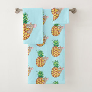 Pineapple Pika Takes a Chomp Aqua Bath Towel Set