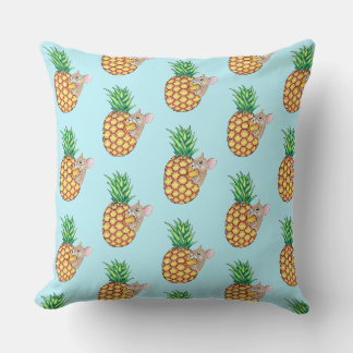 Pineapple Pika Takes a Chomp Aqua Throw Pillow