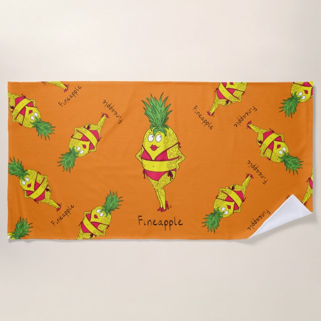 Pineapple Pin-Up Girl Funny Fruit Beach Towel (Front)