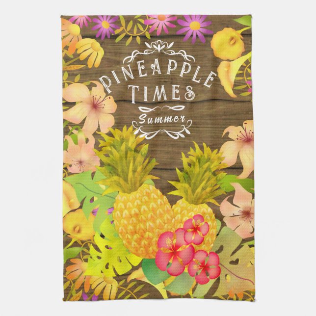 Pineapple Pine Floral  Kitchen Towel (Vertical)