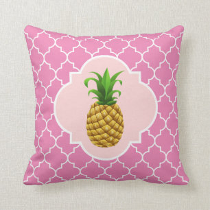 Pineapple Pink Background Quatrefoil Throw Pillow