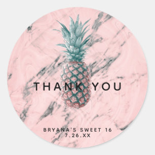Pineapple Pink Marble Swirl Modern Party Favour Classic Round Sticker