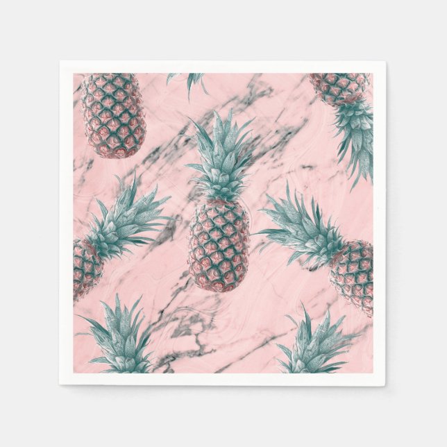 Pineapple Pink Marble Swirl Modern Party Napkin (Front)