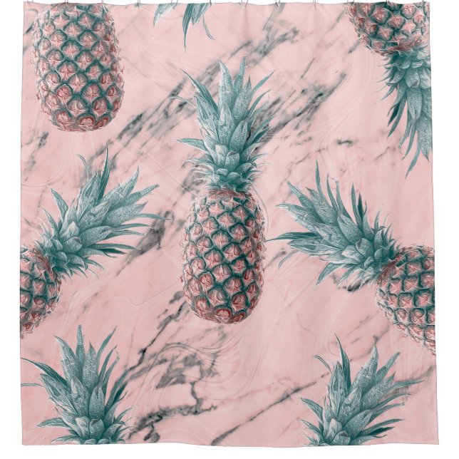 Pineapple & Pink Marble Swirl Modern Tropical Chic (Front)