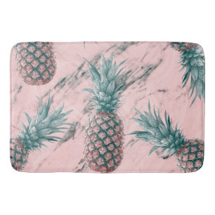 Pineapple & Pink Marble Swirl Modern Tropical Chic Bath Mat