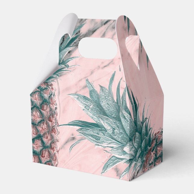Pineapple & Pink Marble Swirl Modern Tropical Chic Favor Box (Front Side)