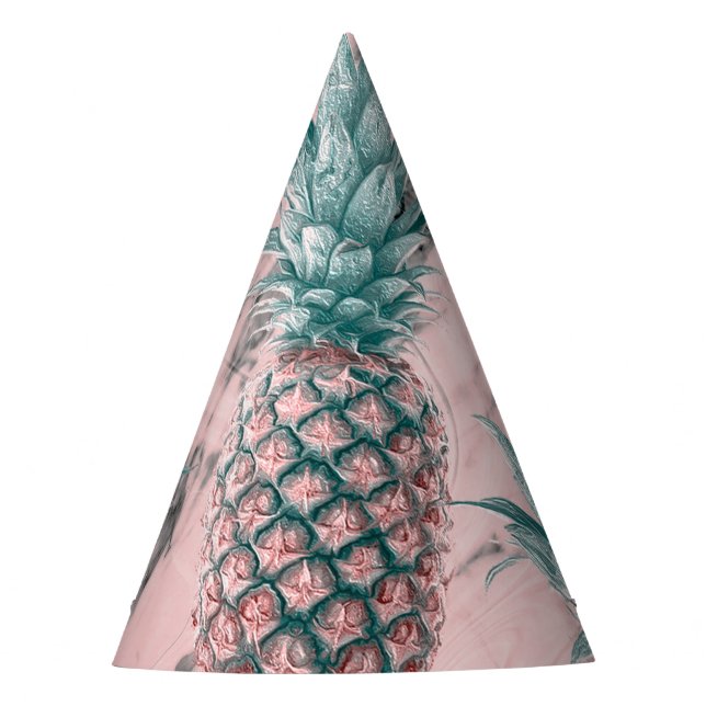 Pineapple Pink Marble Swirl Modern Tropical Party Party Hat (Front)