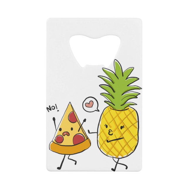 Pineapple pizza credit card bottle opener (Front)