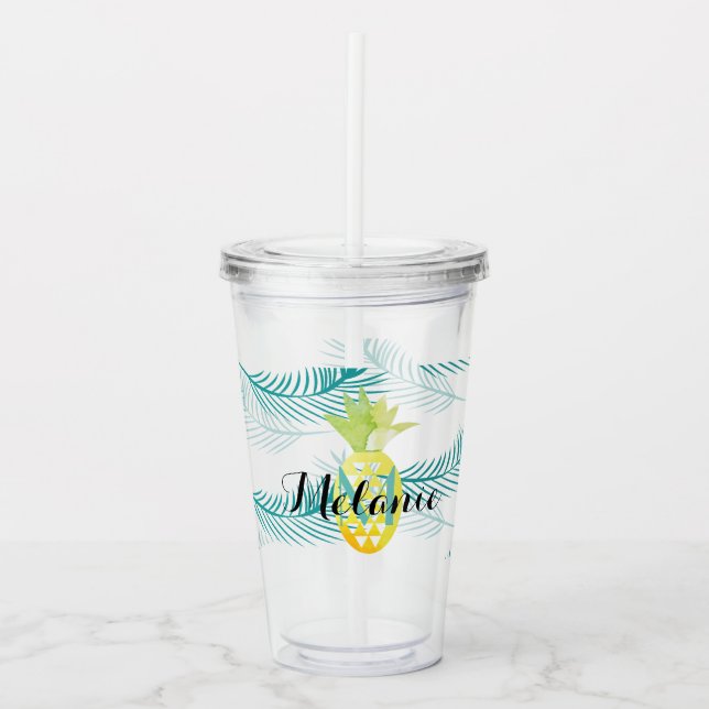 Pineapple Plant Leaf Pattern Name  Monogram   Acrylic Tumbler (Front)