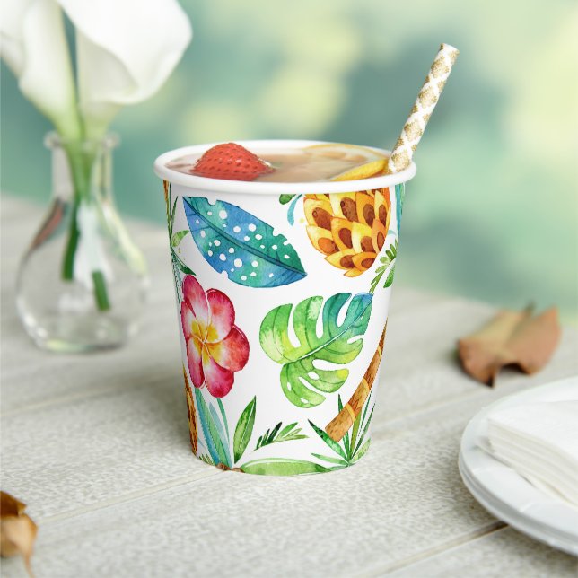 Pineapple Plumeria Palm Tree Tropical Paper Cups (Insitu)