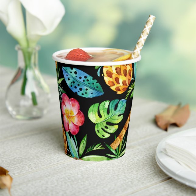 Pineapple Plumeria Palm Tree Tropical Paper Cups (Insitu)