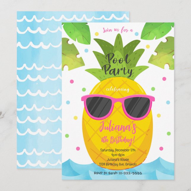 Pineapple Pool Party Birthday Invitation (Front/Back)
