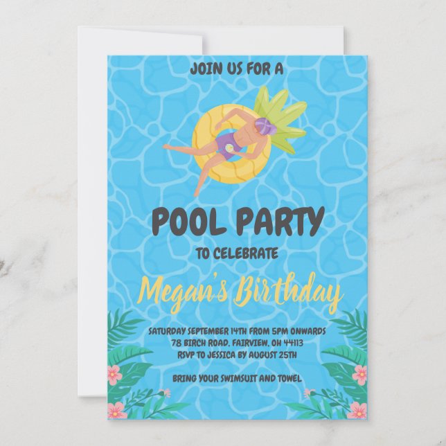 pineapple pool party invitations (Front)