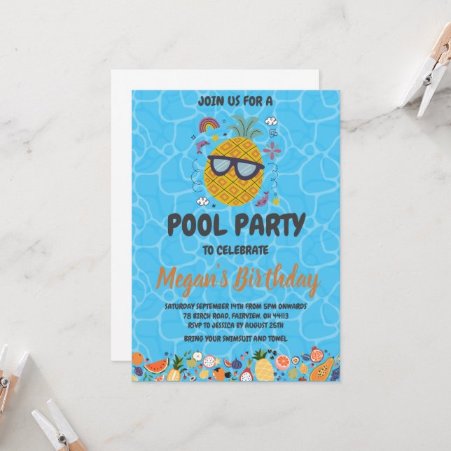 pineapple pool party invitations (Front/Back In Situ)