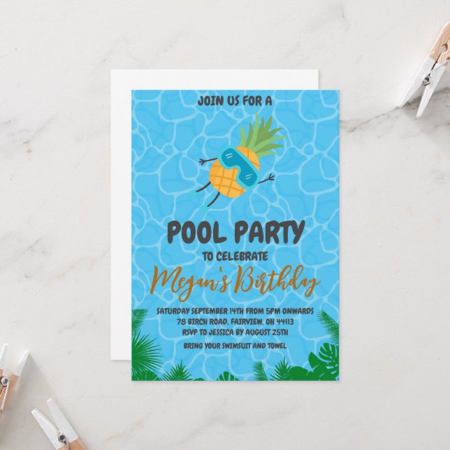 pineapple pool party invitations (Front/Back In Situ)
