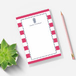 Pineapple Prep | Pink & Navy Personalized Post-it Notes<br><div class="desc">Design features a navy blue vintage style pineapple illustration,  contrasting fuchsia pink striped trim,  and your name,  monogram or choice of personalization for a look that's chic,  summery and preppy.</div>