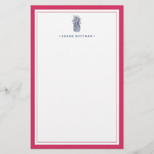 Pineapple Prep   Pink & Navy Personalized Stationery