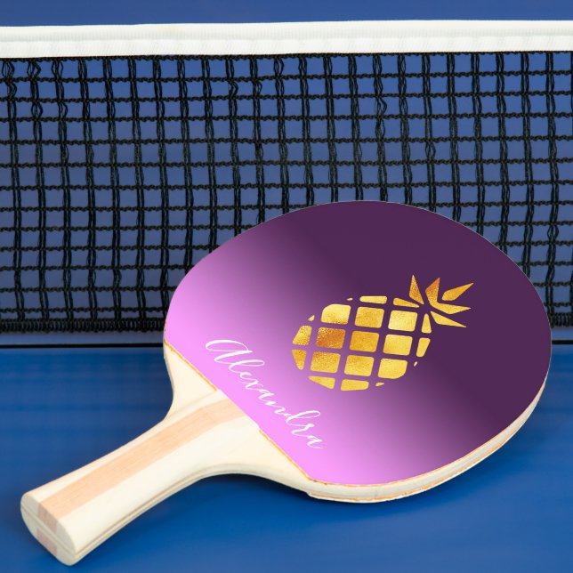 Pineapple purple gold name script ping pong paddle (Insitu)