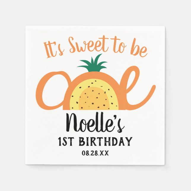 Pineapple Rainbow, Sweet to be One, 1st Birthday Napkin (Front)