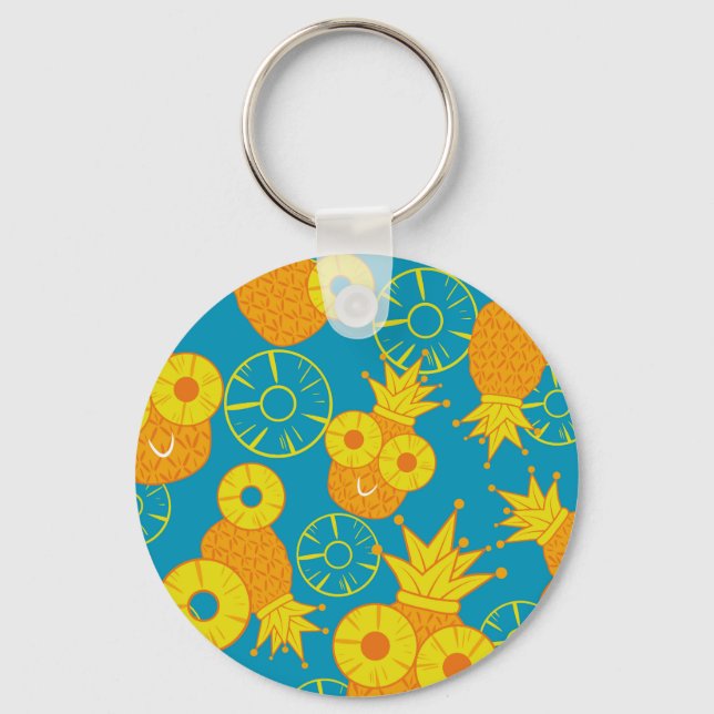 Pineapple Rings: Doodle Cartoon Vintage. Keychain (Front)
