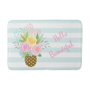 Pineapple Rose Bouquet Hello Beautiful Turquoise Bath Mat