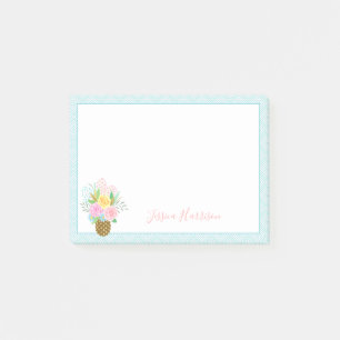 Pineapple Roses Bouquet Pink Yellow 3x4 Post-it Notes