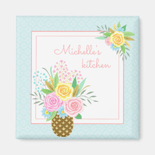 Pineapple Roses Bouquet Pink Yellow Blue Magnet
