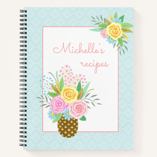 Pineapple Roses Bouquet Pink Yellow Notebook (Front)