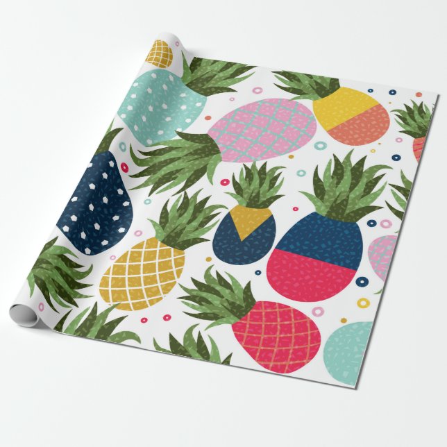 Pineapple seamless pattern illustration, colorful  wrapping paper (Unrolled)