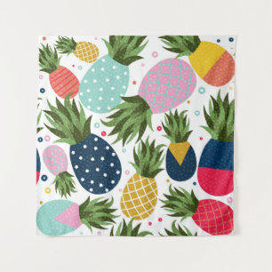 Pineapple seamless pattern illustration, colourful tapestry