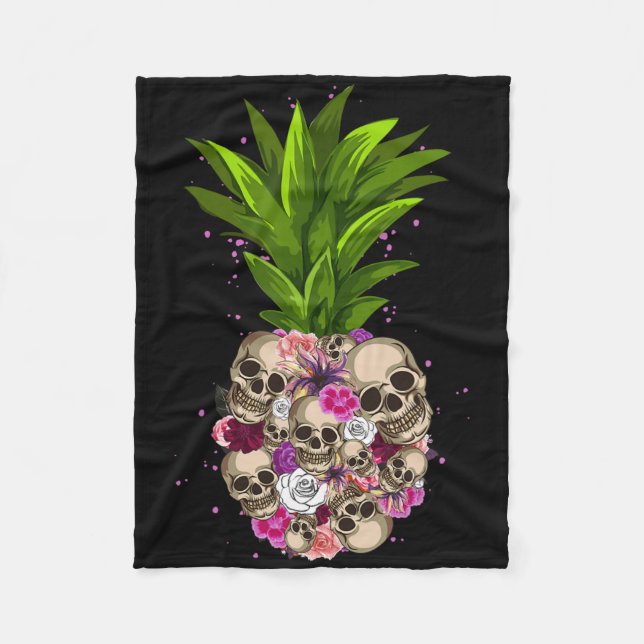 Pineapple Skull Funny Aloha Beaches Hawaiian Hawai Fleece Blanket (Front)
