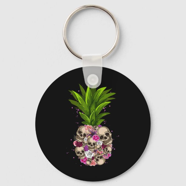 Pineapple Skull Funny Aloha Beaches Hawaiian Hawai Keychain (Front)