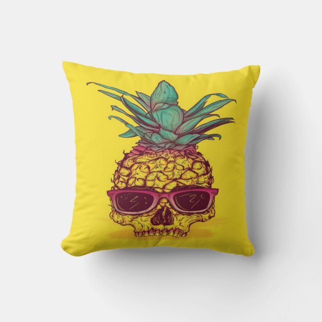 Pineapple Skull Head Throw Pillow (Front)