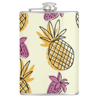 Pineapple, strawberry vintage textile design. hip flask
