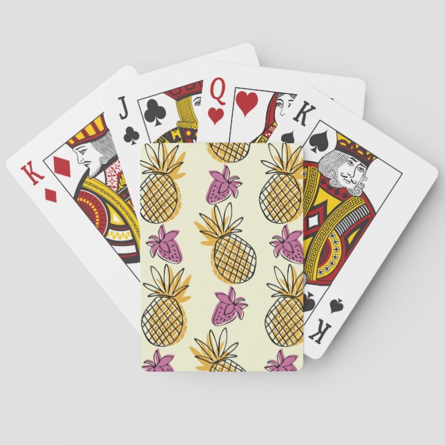 Pineapple, strawberry vintage textile design. playing cards (Back)