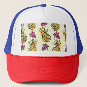Pineapple, strawberry vintage textile design. trucker hat