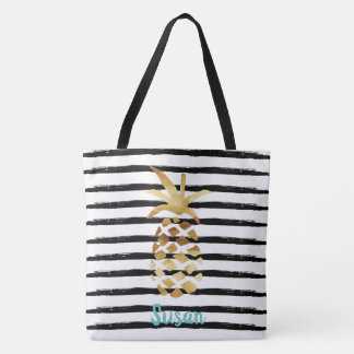 Pineapple & Stripes Tote - Customize with Name Bag