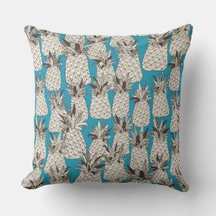pineapple summer blue throw pillow