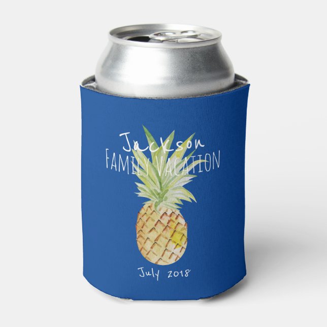 Pineapple Summer Vacation Personalized Family Can Cooler (Can Front)