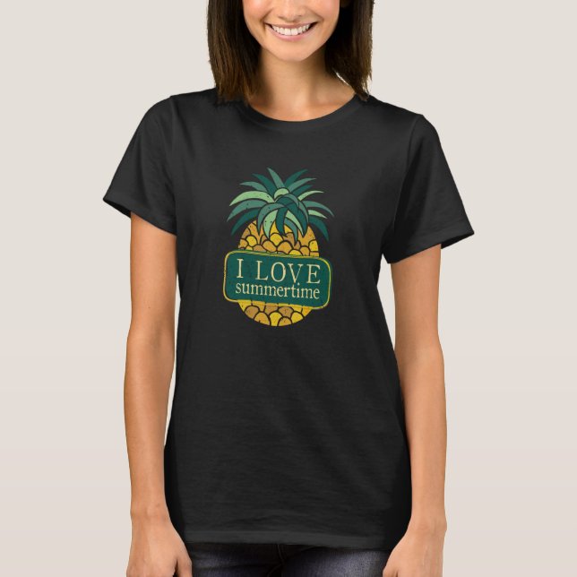 Pineapple Summertime Hawaii Summer Spring Garden T-Shirt (Front)