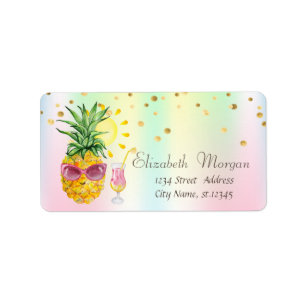 Pineapple,Sun,Cocktail Holographic Iridescent  Label