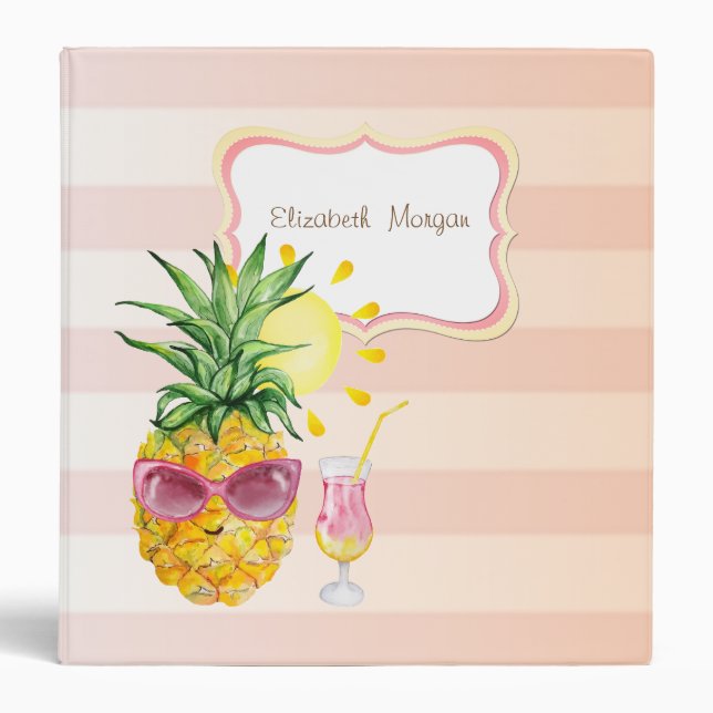 Pineapple,Sun,Cocktail, Striped Binder (Front)